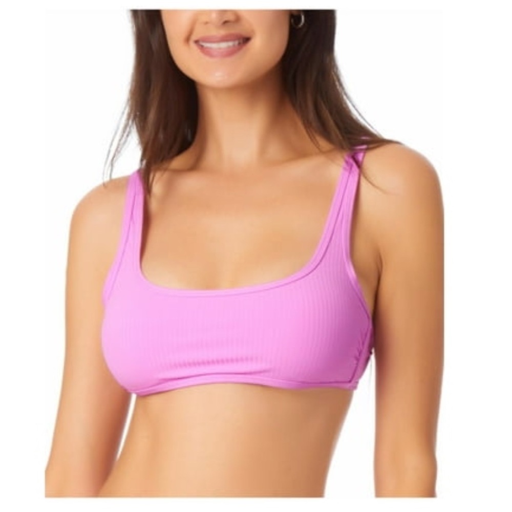 California Waves Junior Vibrant Pink Ribbed Bralette Bikini Top - L - Pink